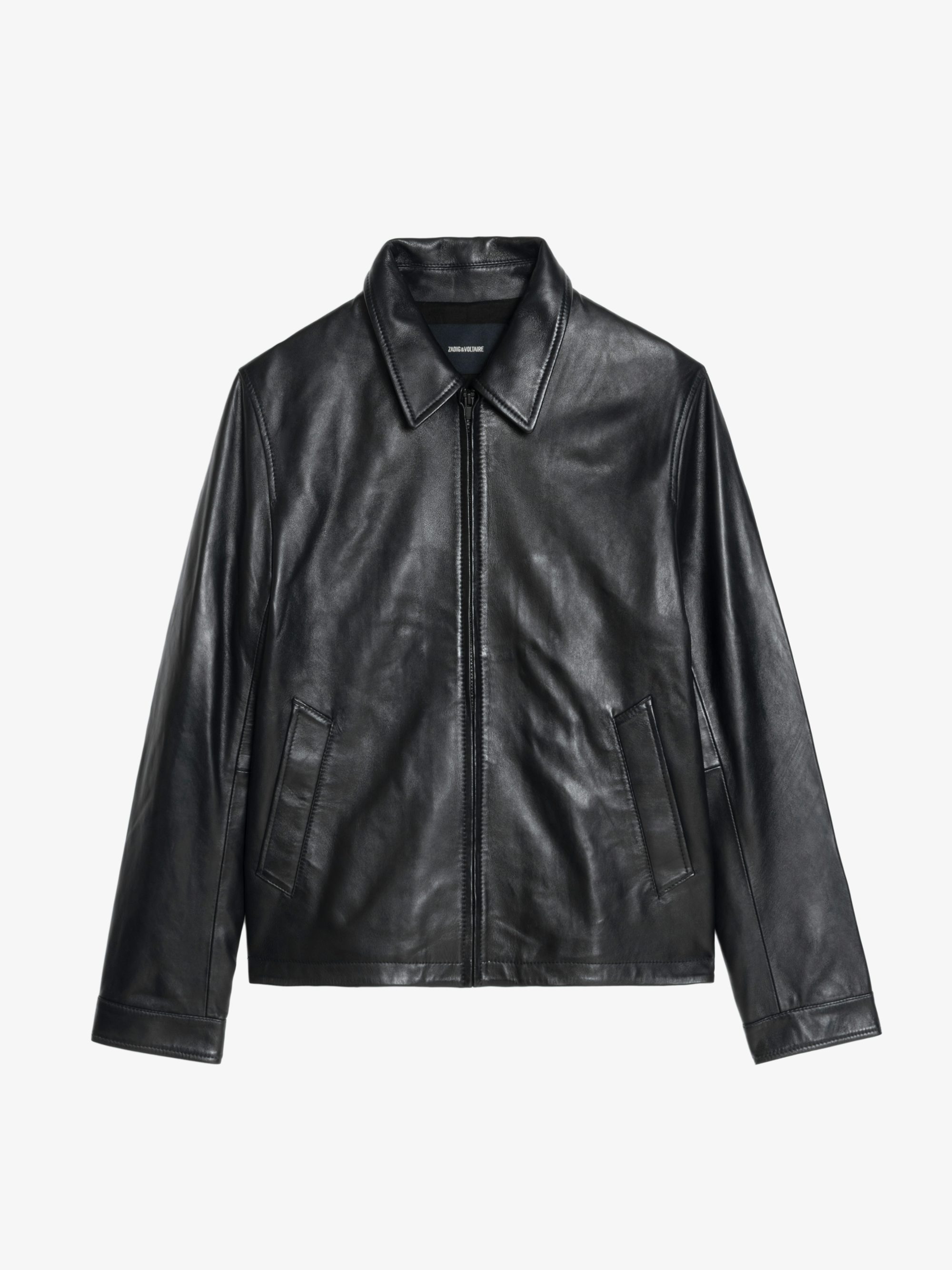 Loumy Leather Jacket - Sleek zip-up jacket in smooth leather with piped pockets and embossed wings signature on the back.